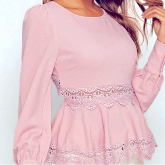 COPY - Pretty in Pink Long Sleeve, Slightly Open-Back w/ Lace Beautiful accents… - Picture 2 of 3